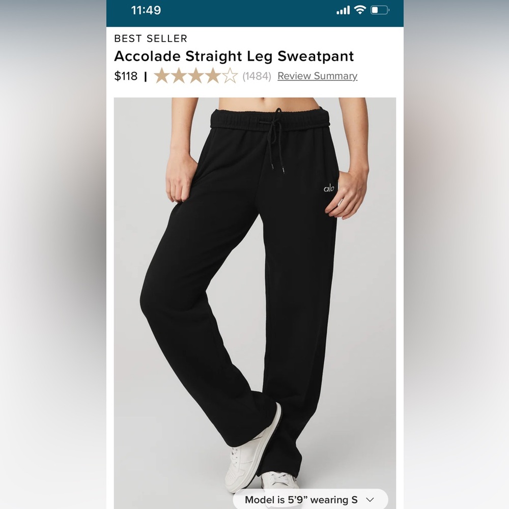 ALO black accolade sweatpants black size Small